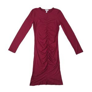 Leith Maroon Long Sleeve Ruched Above Knee Length Bodycon Dress Women's Small